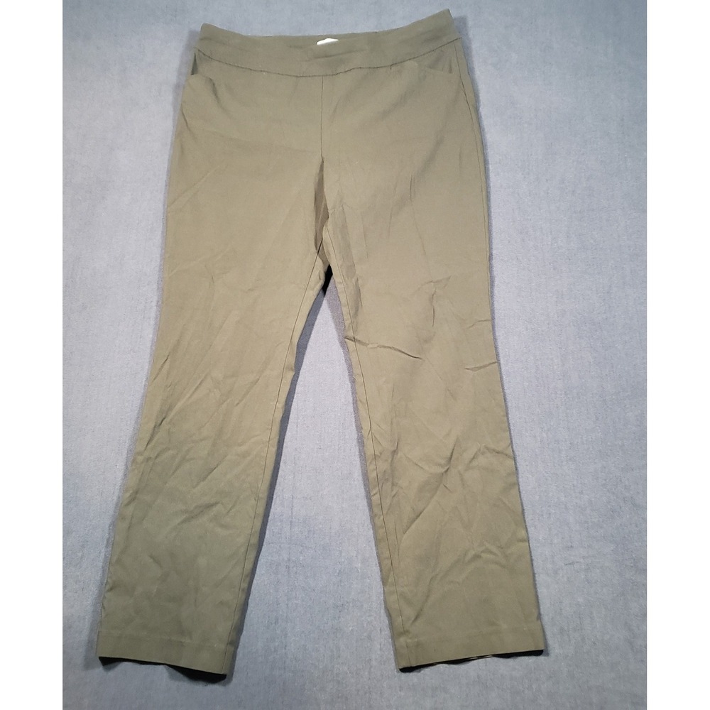 Talbots Pull On‎ Pants Womens 16 Olive Green Straight Leg Stretch Comfort